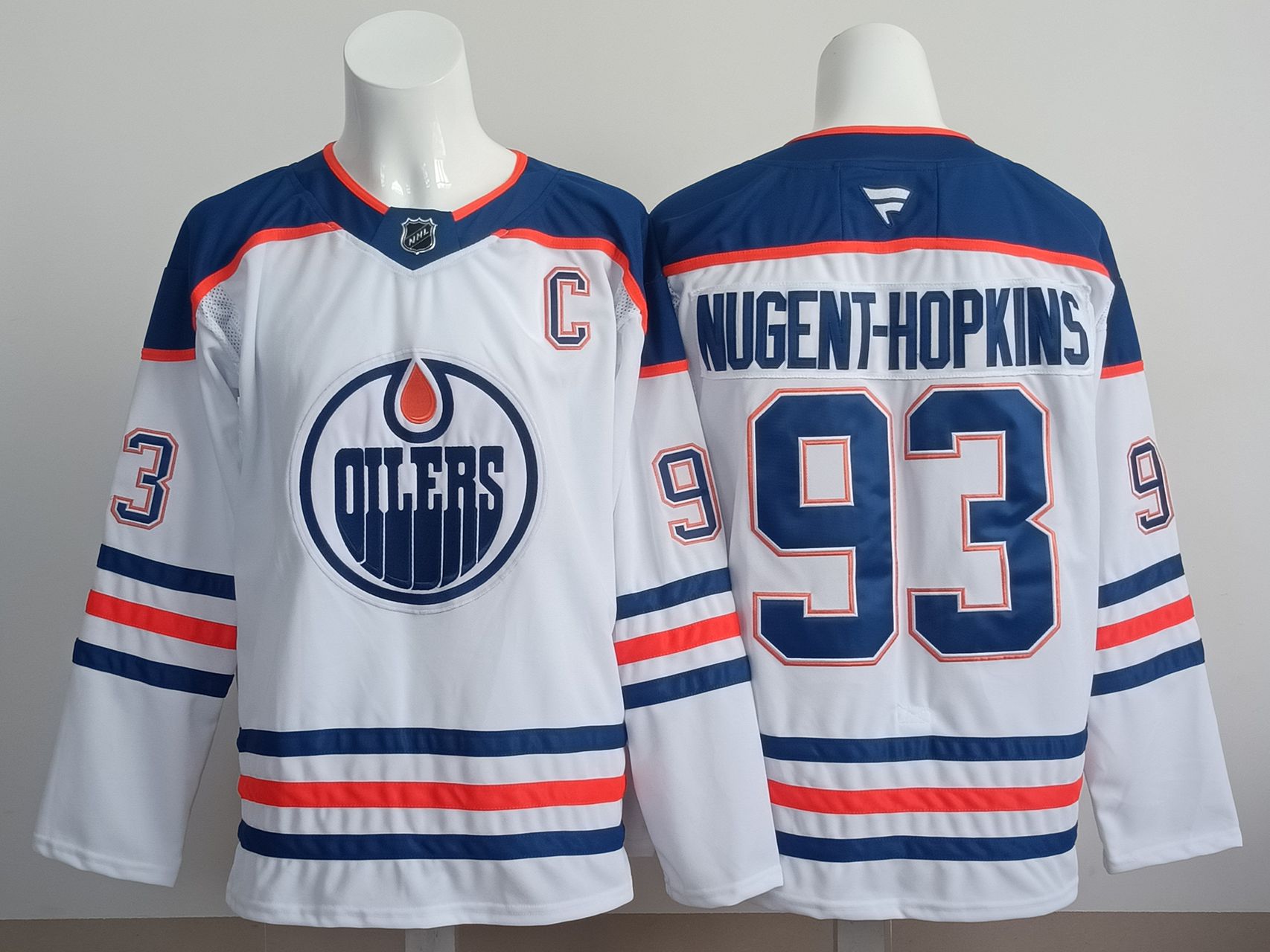 Men 2025 Edmonton Oilers 93 Nugent-Hopkins White Fanatics Home Premium NHL Jersey style 1